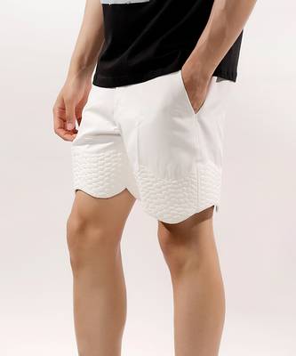 Snake texture quilted white shorts 1