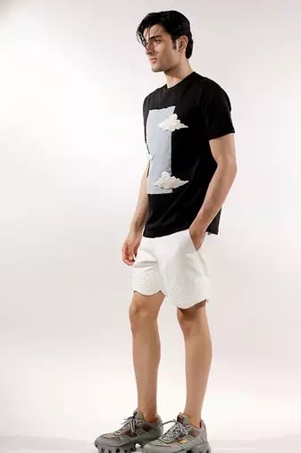 Snake texture quilted white shorts