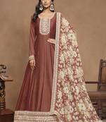 Brown art silk embroidered anarkali suit
