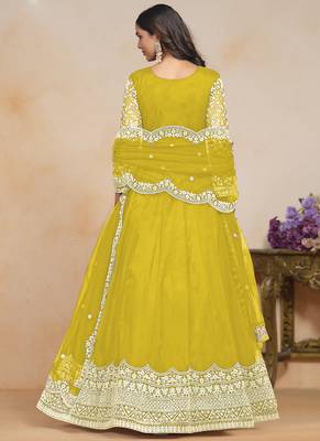 Yellow net embroidered designer anarkali suit 3