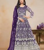 Violet net embroidered designer anarkali suit