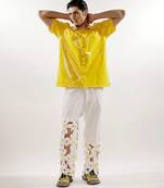 3d flower quilted asymmetrical crepe pants