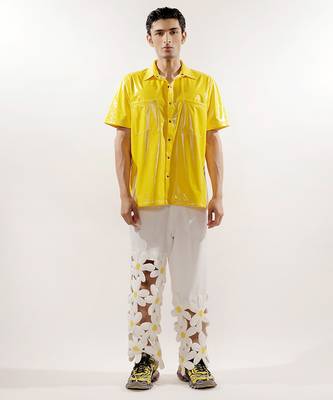 3d flower quilted asymmetrical crepe pants 2