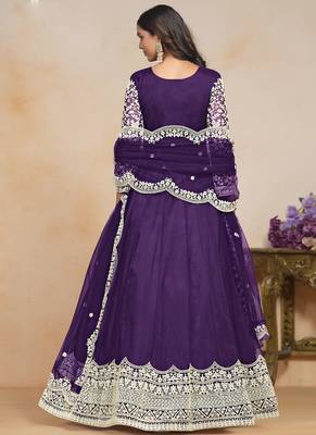Violet net embroidered designer anarkali suit 4