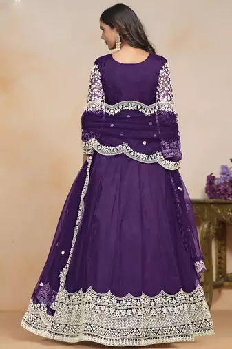 Violet net embroidered designer anarkali suit