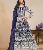 Blue net embroidered designer anarkali suit