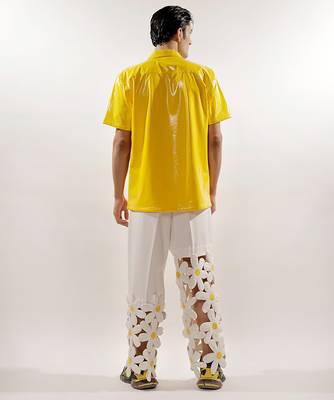 3d flower quilted asymmetrical crepe pants 4
