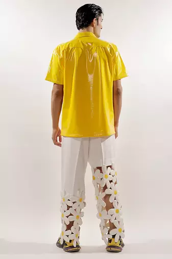 3d flower quilted asymmetrical crepe pants