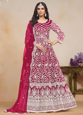 Pink net embroidered designer anarkali suit 1