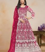 Pink net embroidered designer anarkali suit