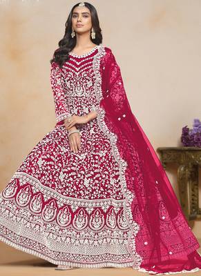 Pink net embroidered designer anarkali suit 2