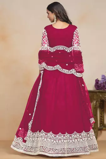 Pink net embroidered designer anarkali suit