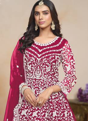 Pink net embroidered designer anarkali suit 4