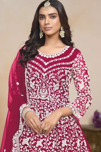 Pink net embroidered designer anarkali suit