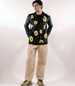 Abstract quilted beige satin pants