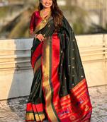 Green gold zari woven paithani silk blend saree