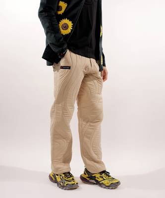 Abstract quilted beige satin pants 4