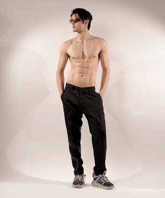 Snake quilted black cotton pants 1