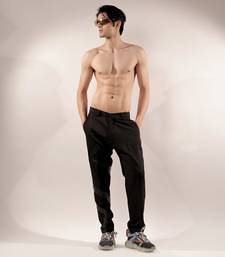 Snake quilted black cotton pants