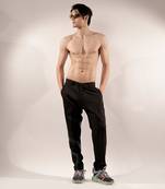 Snake quilted black cotton pants