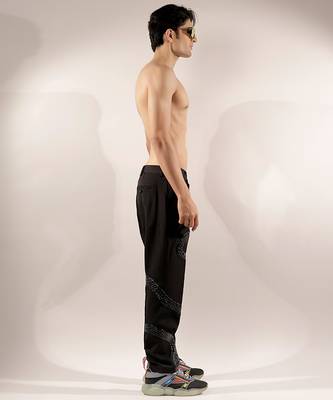 Snake quilted black cotton pants 3