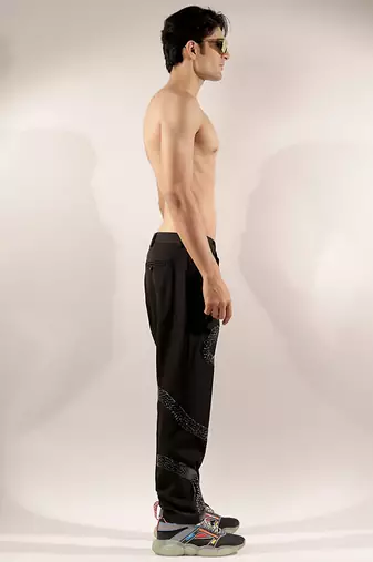 Snake quilted black cotton pants