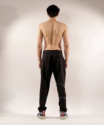 Snake quilted black cotton pants 4