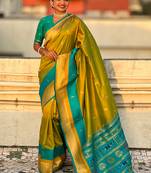 Mahendi gold zari woven paithani silk blend saree