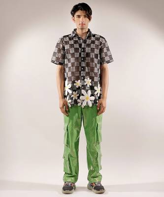 Green leatherette cargo synthetic pants 1
