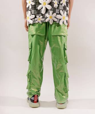 Green leatherette cargo synthetic pants 2