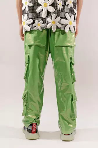 Green leatherette cargo synthetic pants