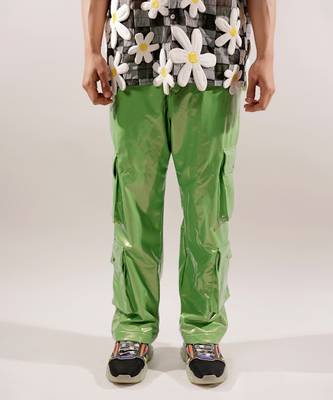 Green leatherette cargo synthetic pants 3