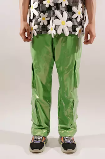 Green leatherette cargo synthetic pants