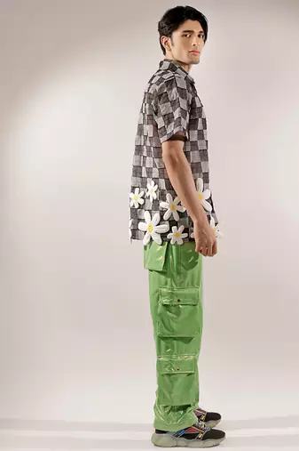 Green leatherette cargo synthetic pants