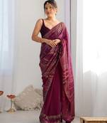 Wine georgette sequins fancy saree