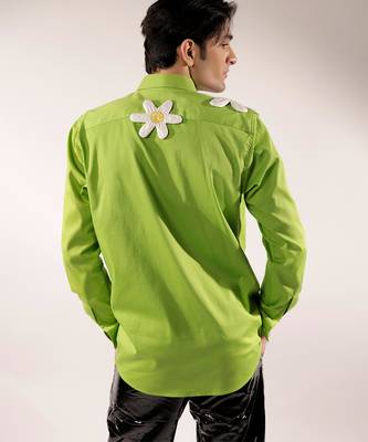 3d flower quilted green cotton shirt 4