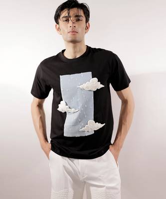 3d cloud patched black cotton t-shirt 1