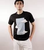 3d cloud patched black cotton t-shirt