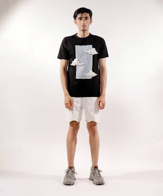 3d cloud patched black cotton t-shirt 2