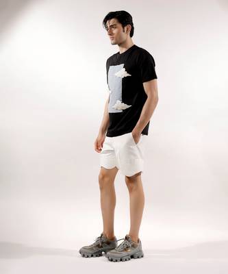 3d cloud patched black cotton t-shirt 3
