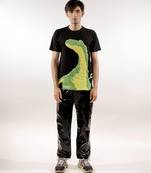 Green dinosaur quilted black cotton t-shirt
