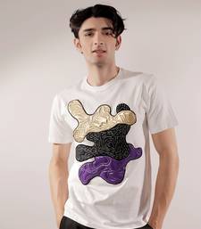 Abstract quilting patched white t-shirt