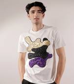 Abstract quilting patched white t-shirt