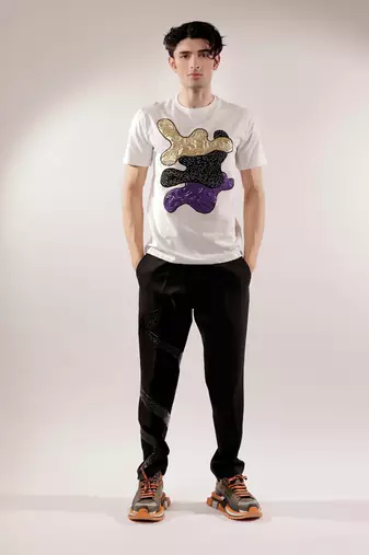 Abstract quilting patched white t-shirt