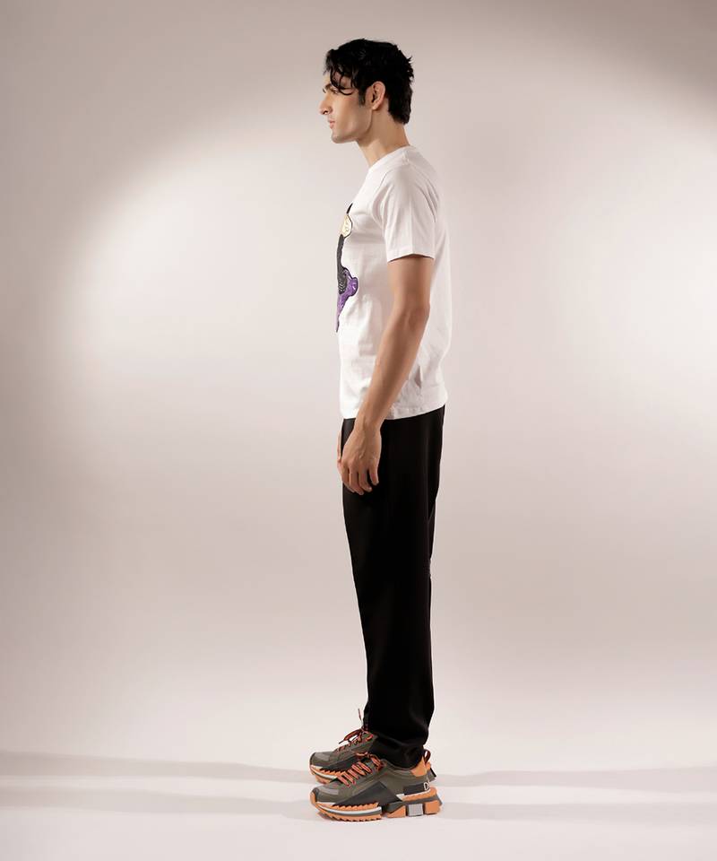 Abstract quilting patched white t-shirt