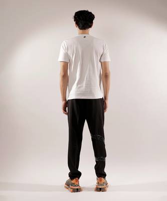 Abstract quilting patched white t-shirt 4