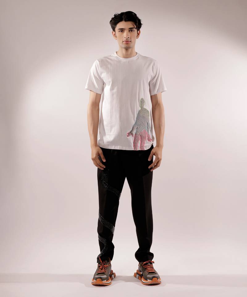 Abstract quilted white t-shirt