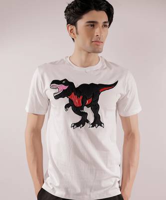 Dinosaur quilted white cotton t-shirt 1