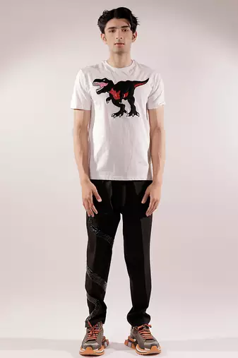 Dinosaur quilted white cotton t-shirt