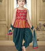 Red & Teal Vibrant Festive Kids Patiala Suit Ethnic Ensemble with Dupatta For Kids